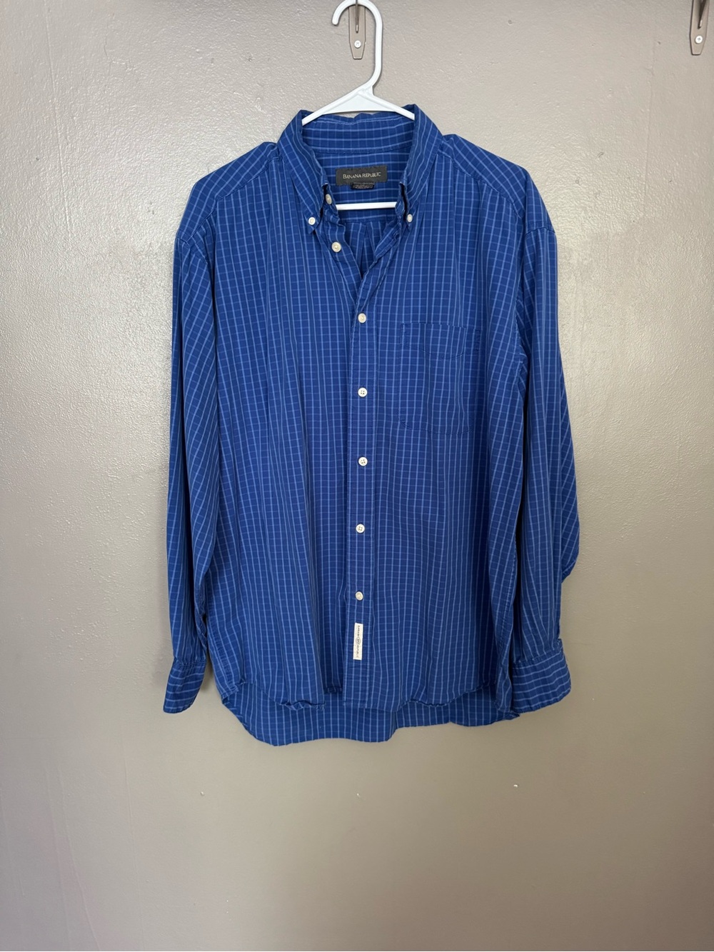Banana Republic Preppy Blue Checkered Button-Down Shirt